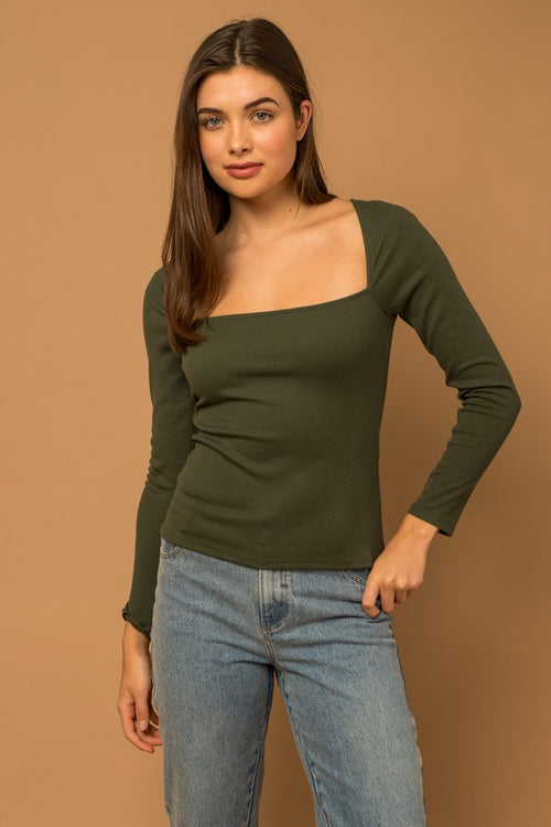 The Olive Long Sleeve Ribbed Top