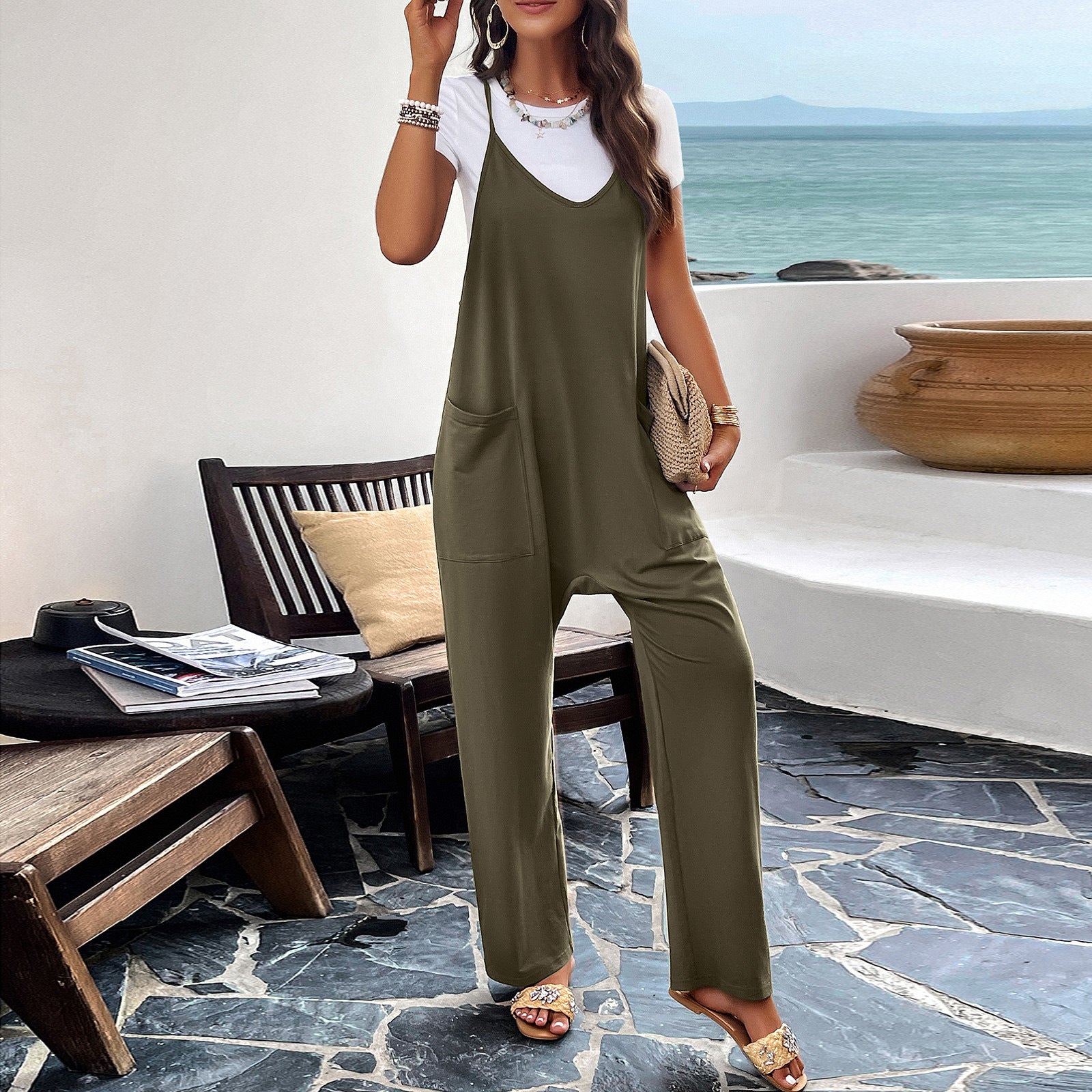 Women Clothing Spring Summer Casual Solid Color Slim Fit Bodysuit