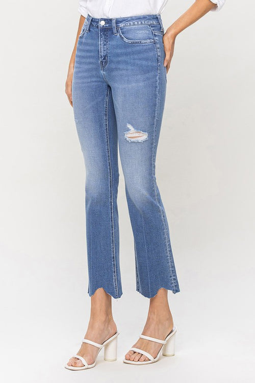 VERVET by Flying Monkey Distressed Cropped Flare Jeans Sage Blue